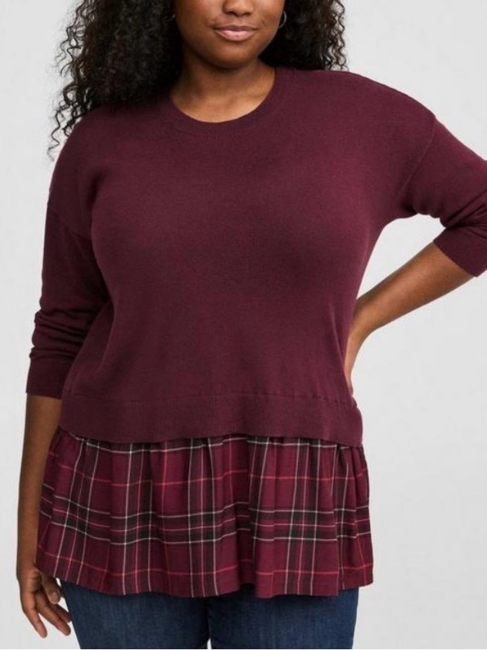 Torrid Cotton Long Sleeve 2fer Sweater in
The Color Winetasting Size 1X